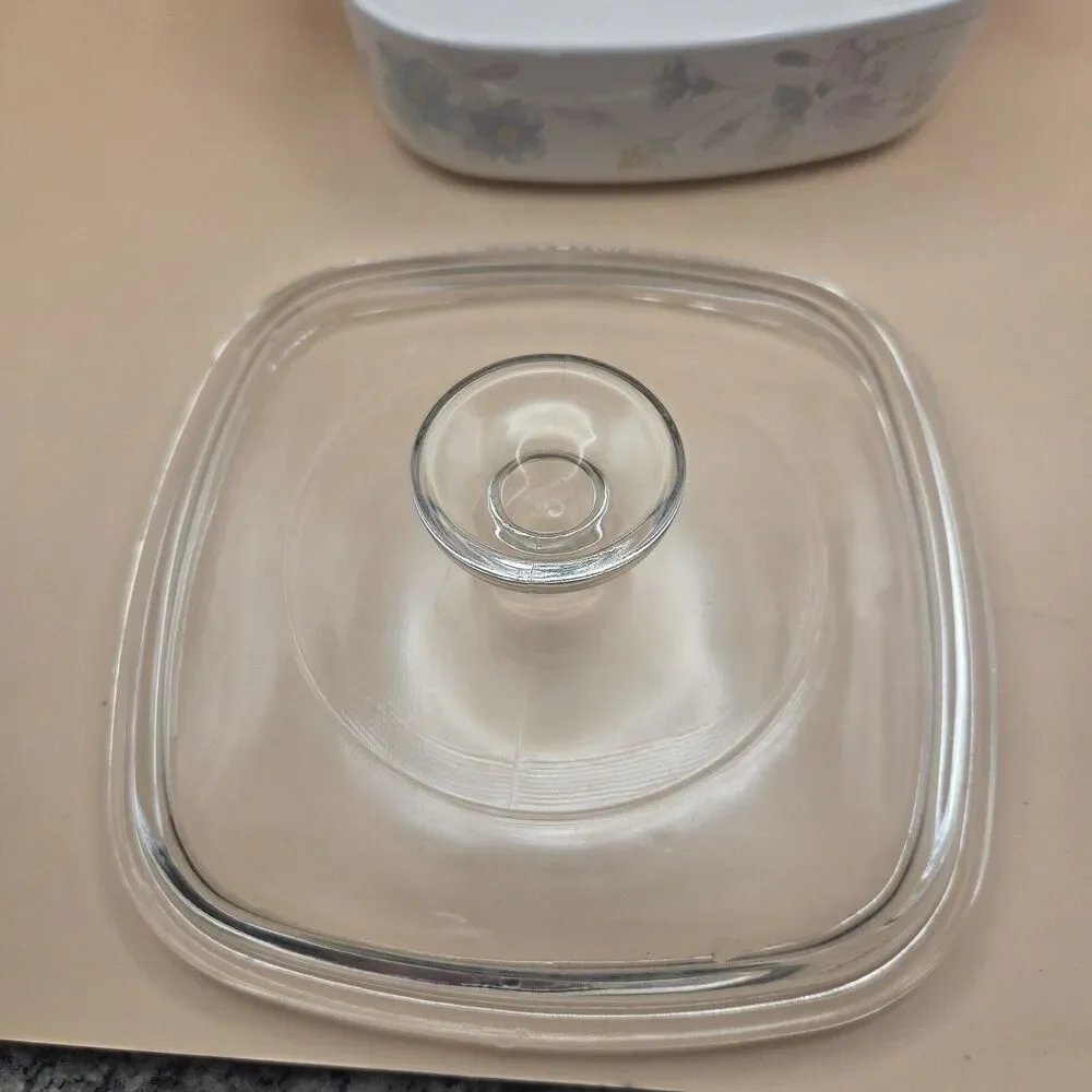 CorningWare Floral Square 1L Casserole Dish w/ Glass Lid Handle A-1-B